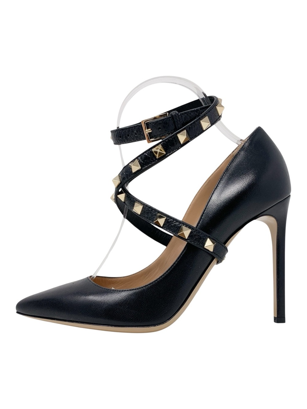 Valentino Garavani Rockstud Wrap Pointed Toe Leather Pumps Black EU 38.5